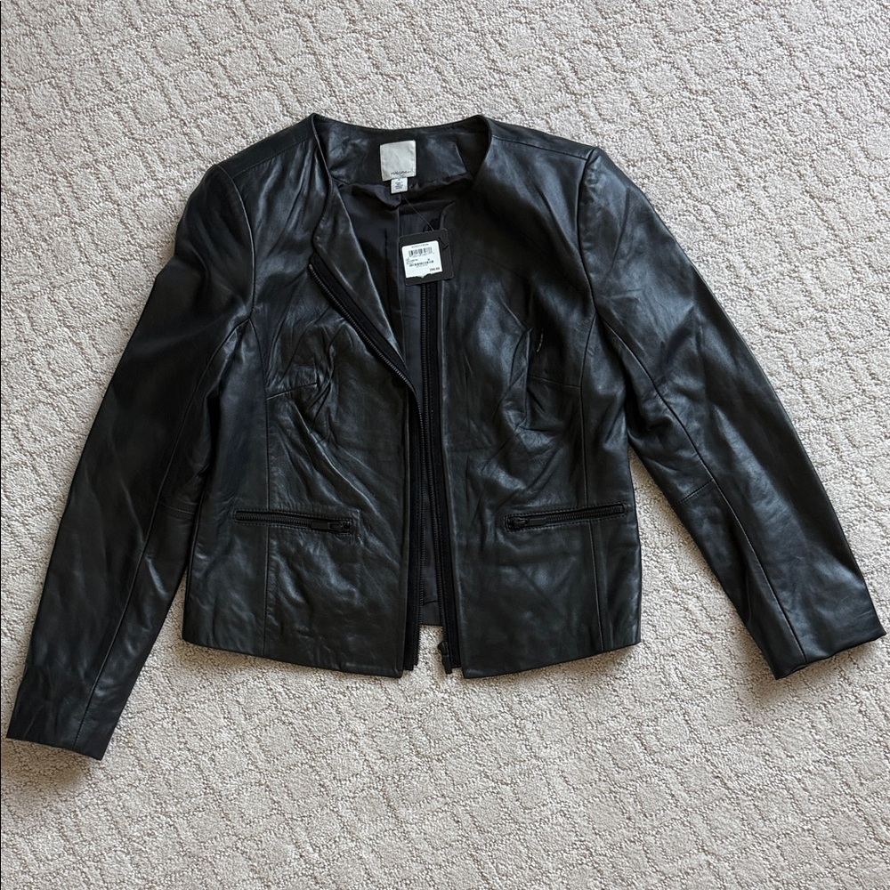 Halogen Women's Classic Black Leather Jacket